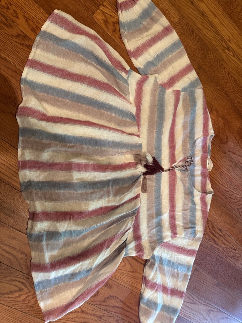 Crescent Striped Tie-Front Tunic in Cream, Blue & Mauve